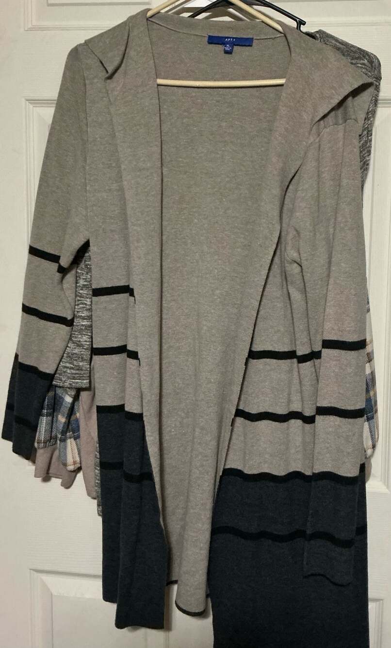 Apt. 9 Hooded Cardigan Size XL Gray Black Striped Open Front Sweater